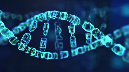 futuristic stylized dna strand spinning slowly against a blue background, representing genetics and medical research - Powered by Adobe