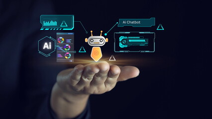  AI virtual assistant or chatbot, representing the concept of prompt engineering and using large language models (LLMs) and deep learning to enhance productivity through generative AI.