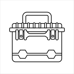 Closed toolbox with instruments inside. Worker's tools. Toolbox with hand tools. Flat style work box. Vector illustration