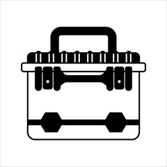 Closed toolbox with instruments inside. Worker's tools. Toolbox with hand tools. Flat style work box. Vector illustration