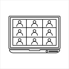Online meeting workspace via Teleconferencing, Web Video Conference Call Display on Screen. Video conference vector flat design illustration.