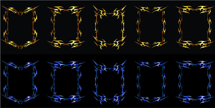 Chromatic Set Neo tribal decorative frame with sharp symmetrical design for edgy layouts. Ideal for tattoos, posters, identity art, branding accents, and cultural design decoration elements