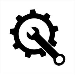 Wrench and gear icon in trendy flat design. Vector illustration