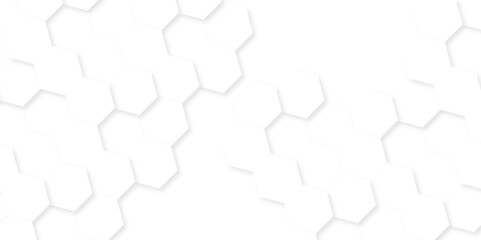 Minimal white hexagonal hexagon modern technology creative emboss light honeycomb polygonal web. abstract geometric science and mosaic tile with template texture background.	
