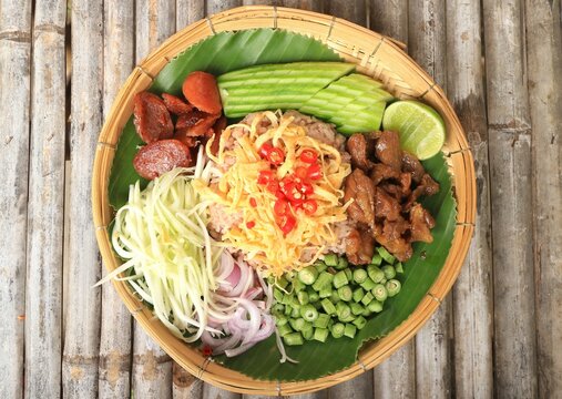 Thai fried rice with shrimp paste. Thai fried rice with fermented shrimp paste