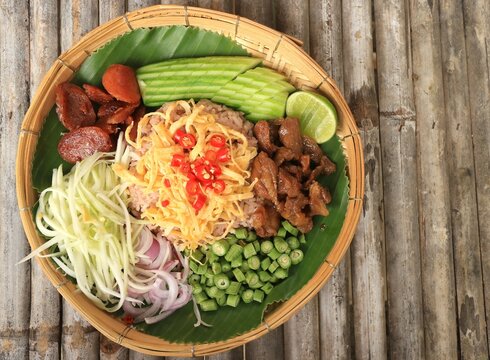 Thai fried rice with shrimp paste. Thai fried rice with fermented shrimp paste