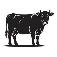 Monochromatic Silhouette of a Dairy Cow Standing Profile Illustration of a Farm Animal in a Graphic Art Style, ai generated
