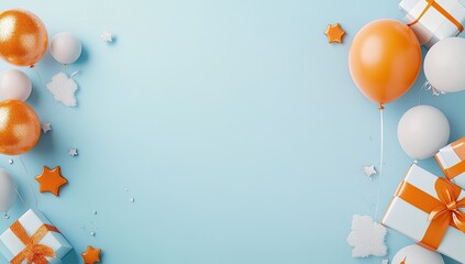 Light blue background with birthday decorations