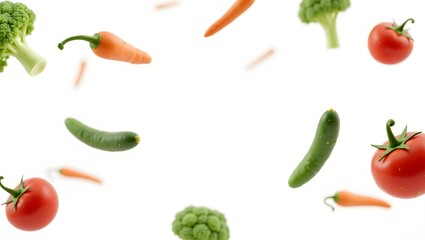 Floating Fresh Vegetables on White Background