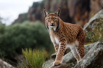 Fototapeta premium wild lynx looking to camera