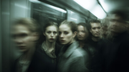 Obraz premium log exposure picture of a crowded subway