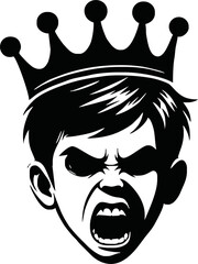 silhouette angry child face with crown isolated on white background