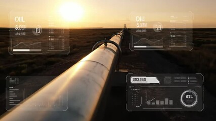 oil pipeline industry, Futuristic animation of long crude oil pipeline network with digital data overlay showing global energy transport and fuel distribution system - Powered by Adobe
