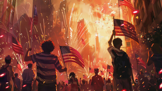 people celebrating the 4th of july on the streets