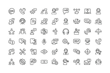 Customer service and support line icon set in thin line style