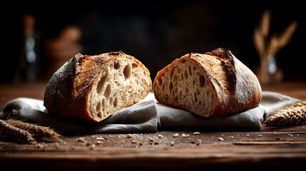 Artisan bakery sourdough bread rustic food background homemade bread texture wide layout for food photography