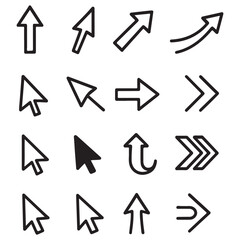 line art Arrow icon set, arrow cursor collection, different arrow signs, black arrows icons