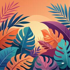 Fototapeta premium Stylized illustration of bold tropical plants in vibrant saturated hues