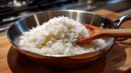 Shredded coconut frying pan kitchen cooking food