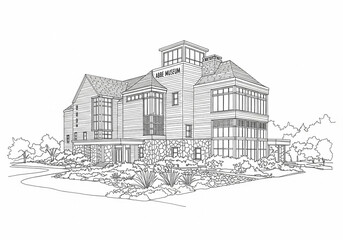 Abbe Museum in Bar Harbor one line drawing