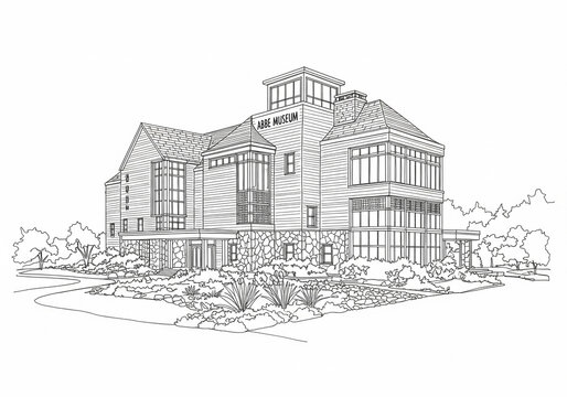 Abbe Museum in Bar Harbor one line drawing