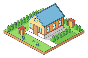 Garden Home Illustration in Countryside Style with Aerial Perspective