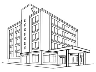 Fototapeta premium Hospital Building Design in Clean Construction Line Drawing Style