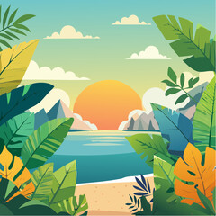 Obraz premium Stylized illustration of bold tropical plants in vibrant saturated hues