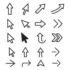 line art Arrow icon set, arrow cursor collection, different arrow signs, black arrows icons
