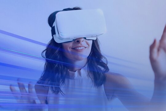 Happy woman enjoying a vr headset