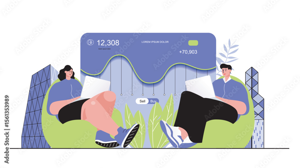 Poster cryptocurrency mining concept for modern web design. people buying crypto currency, extracting bitco