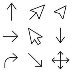 line art Arrow icon set, arrow cursor collection, different arrow signs, black arrows icons