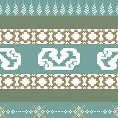 Thai Pixel Art Seamless Traditional Pattern Ethnic Cultural Background with Abstract Motifs
