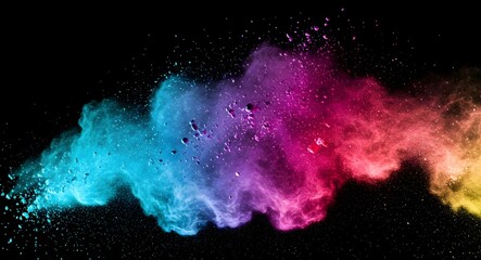Vibrant Multicolor Powder Explosion on Black Background
