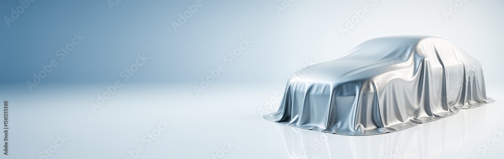 Poster Covered car concept on clean gradient background with copy space for design or promotion template in modern light styling.