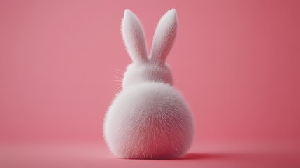 Obraz premium Fluffy White Bunny on Pink Background Easter Spring Cute Rabbit 