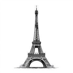 Obraz premium Eiffel Tower Drawing - Iconic Parisian Landmark , white background cut out PNG