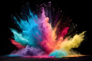 Vibrant Multicolor Powder Explosion on Black Background