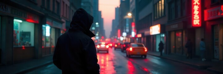 Shadowy Figure Observing Urban Landscape Mystery, Intrigue, and Covert Surveillance