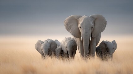 Fototapeta premium African Elephants Family in Savanna