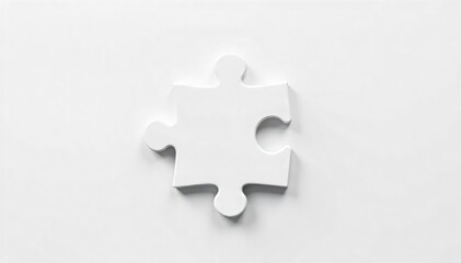 Pristine White Puzzle Piece Isolated Unity Symbol for Websites, Presentations & Design Projects.  Perfect for illustrating solutions, completion, strategy, and connection concepts.