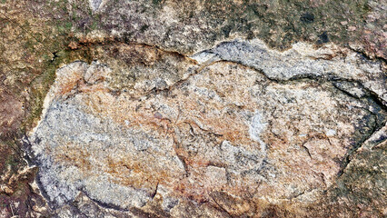 Close-up of a natural mountain rock surface featuring rough and organic textures. Ideal for use in backgrounds, design elements.