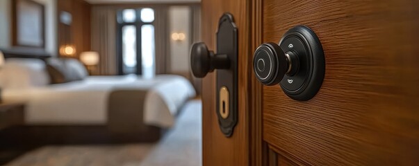 Luxury room access with a modern digital lock and elegant decor