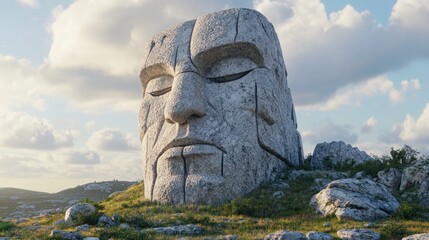 Fototapeta premium Huge stone head sculpture in landscape