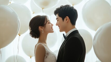 Happy Wedding couple in wedding party,Young joyful bride and groom emotionally dancing,honeymoon and romantic time,valentine,sweet moment,copy space.