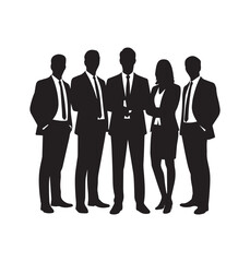 Group of standing business men and women team work silhouette design