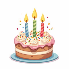 Birthday Cake with Burning Candles Festive Celebration Dessert Concept