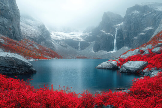 Snow-Capped Mountains Beyond the Tranquil Ice Blue Lake