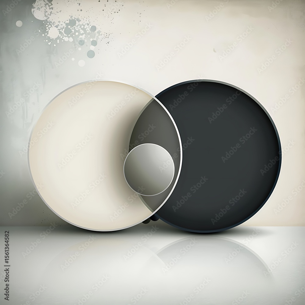 Poster Overlapping circular forms with a central sphere create an intriguing geometric composition