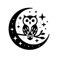 Obraz premium Moonlit Owl on a Crescent Branch